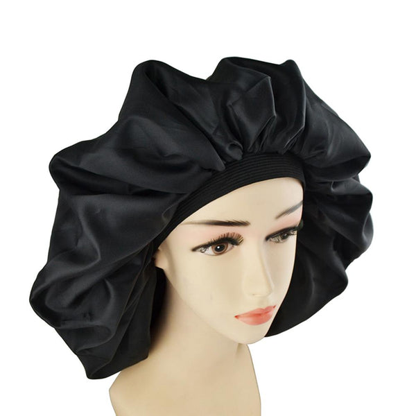 Hair Cap Large Night Sleep Cap Hair Bonnet Hat Head Cover Satin Wide Band Adjust Elastic Hair Care Bonnet Night Cap